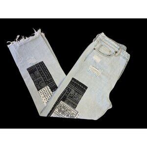 BlankNYC Madison Crop Jeans Women Sz 30 Patchwork Ripped High Rise Light Wash